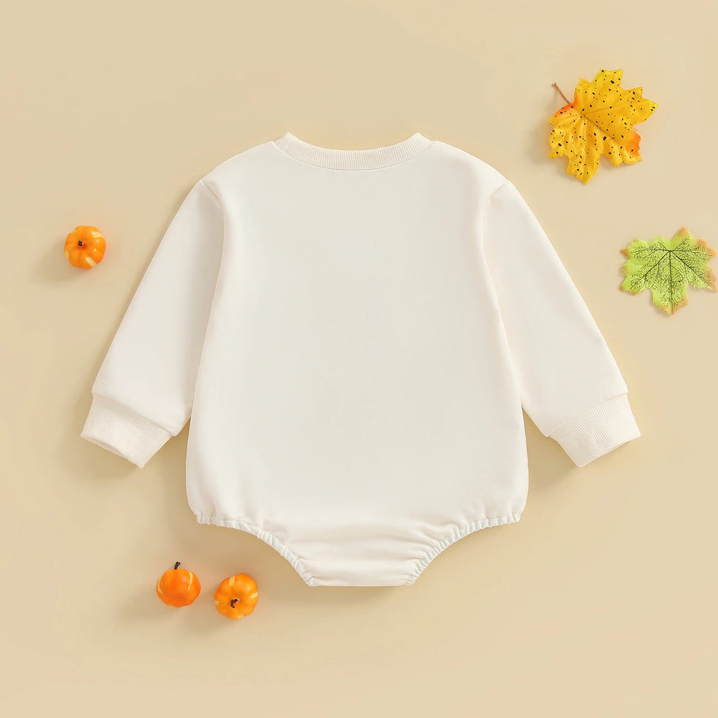 Baby Girls Boys Bubble Romper Halloween Clothes Pumpkin Print Long Sleeve Fall Bodysuit Jumpsuit