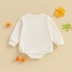 Baby Girls Boys Bubble Romper Halloween Clothes Pumpkin Print Long Sleeve Fall Bodysuit Jumpsuit