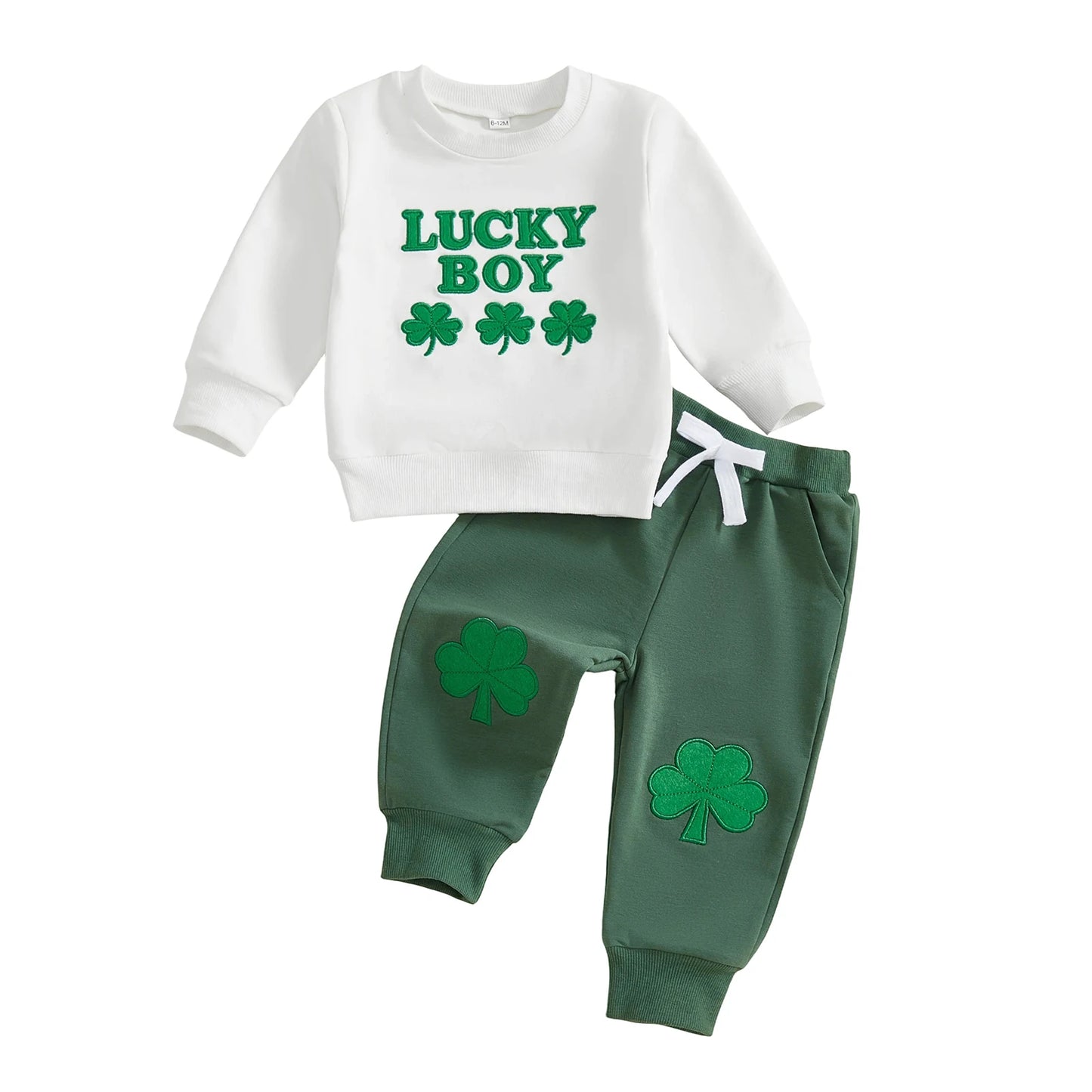 Baby Toddler Boys 2Pcs Lucky Boy Irish Outfit Clover Letter Long Sleeve Top and Joggers Pants 2 Piece Spring Jogger Set St. Patrick's Day