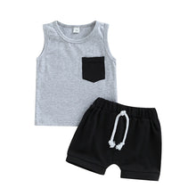 Load image into Gallery viewer, Toddler Baby Boy 2pcs Color Block Pocket Tank Top Stretch Casual Shorts Outfit
