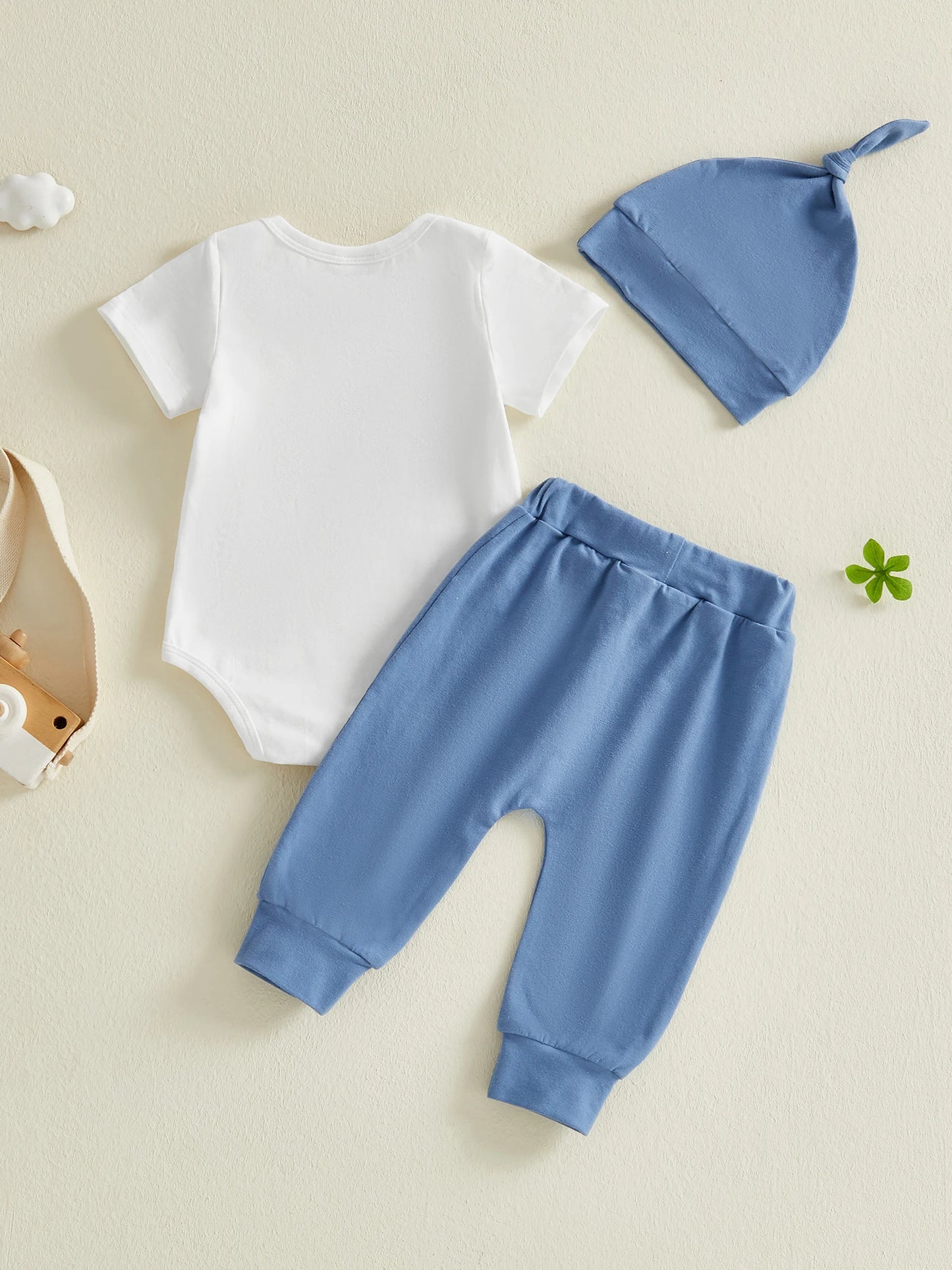 Baby Boys 3Pcs Little Brother Clothing Set Fashionable Short Sleeve Letters Embroidery Romper with Jogger Pants Hat Outfit