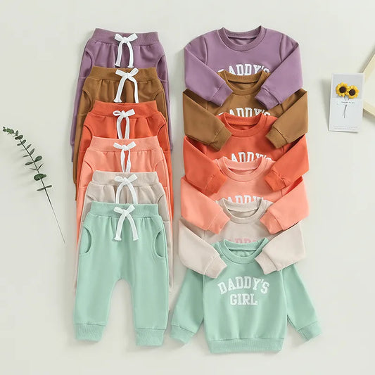 Baby Toddler Girls 2Pcs Outfit Long Sleeve Daddys Girl Pullover Crewneck Top and Elastic Pants Set