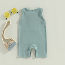 Load image into Gallery viewer, Baby Boy Summer Jumpsuit Tank Top Crew Neck Button Down Solid Pocket Ribbed Romper
