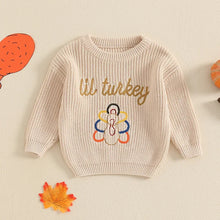 Load image into Gallery viewer, Baby Toddler Boys Girls Wild Turkey Thanksgiving Sweater Casual Letter Turkey Embroidery Warm Knitted Long Sleeve Pullover Knitwear Top
