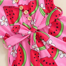 Load image into Gallery viewer, Baby Toddler Kids Girl Summer Jumpsuit Sleeveless Tie Strap Watermelon Print Belted Romper Shorts
