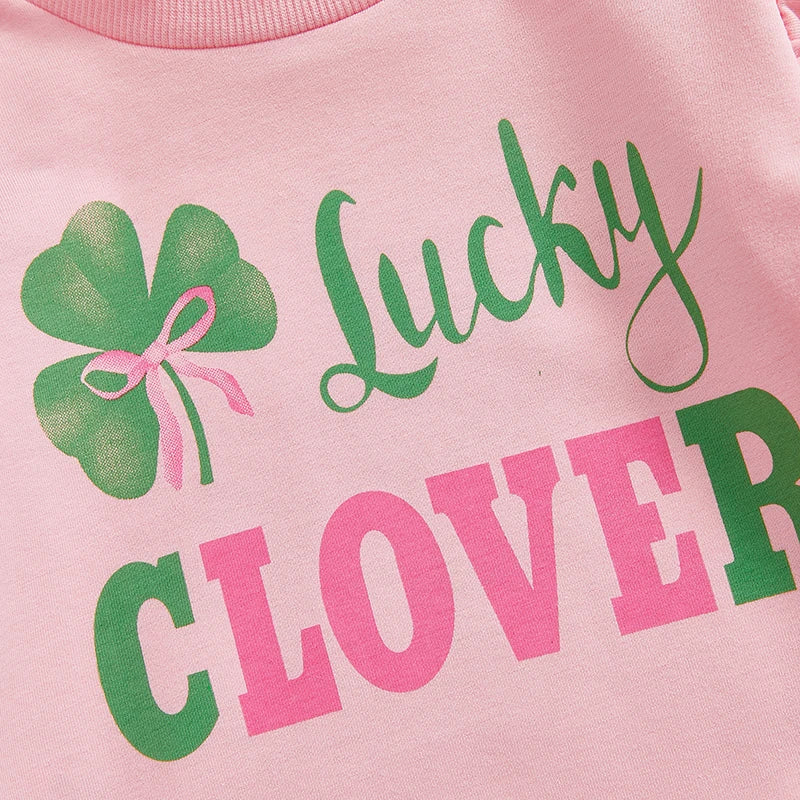 Baby Toddler Girls 3Pcs Daddy's Lucky Charm / Lucky Clover Spring Outfit Long Sleeve Top + Shamrock Pants + Headband Bow Set Clothes St. Patrick's Day