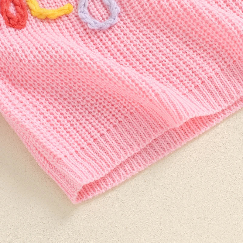 Toddler Kids Girls Big Sis Sweater Casual Rainbow Letter Embroidery Warm Knitted Long Sleeve Pullover Knitwear Top