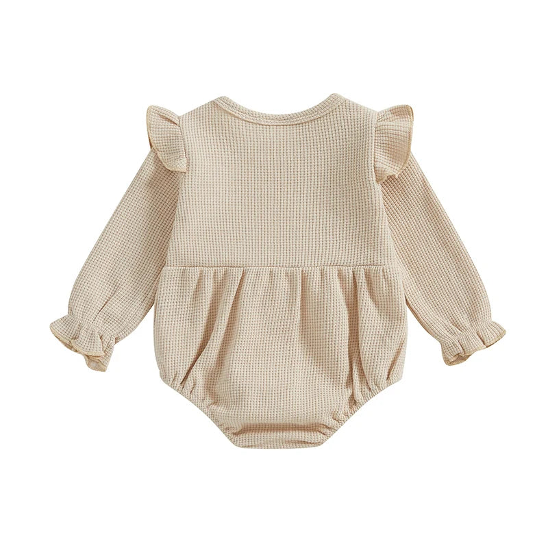 Baby Girls Romper Long Sleeve Crew Neck Bow Ruffle Bodysuit