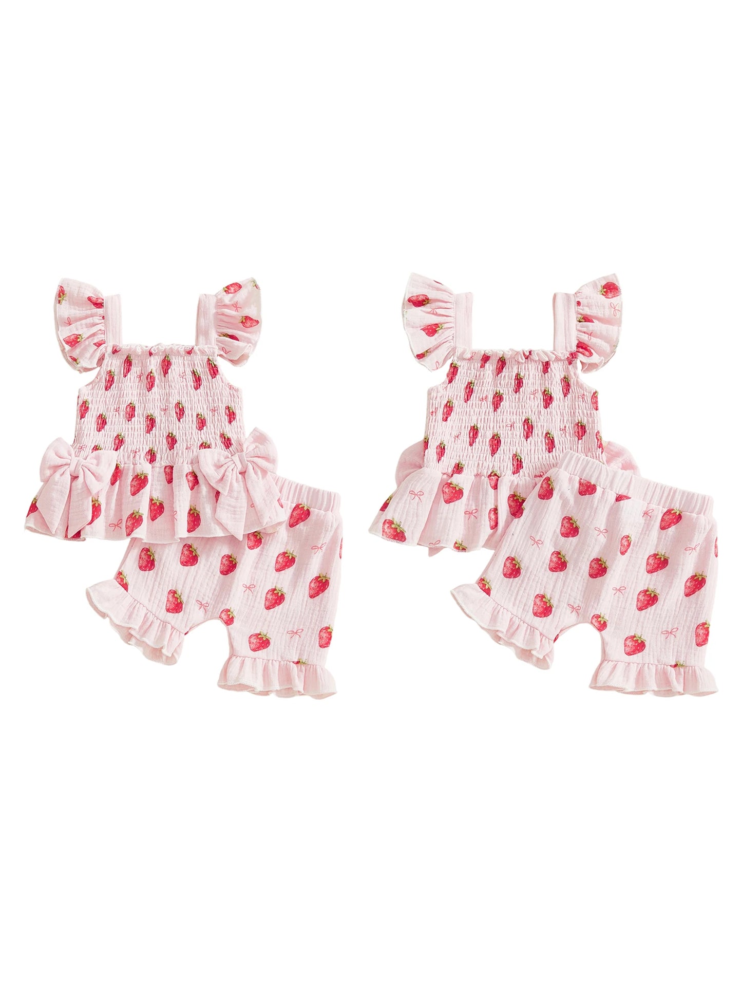 Baby Toddler Girl 2Pcs Summer Outfits Ruffle Sleeveless Cherries Fruit Print Smocked Top Shorts Set Clothes
