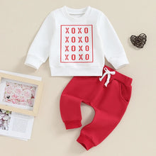 Load image into Gallery viewer, Toddler Baby Boy Girl 2Pcs Valentine&#39;s Day Outfit Long Sleeve Letters XO XO Print Crewneck Top with Joggers Pants Set
