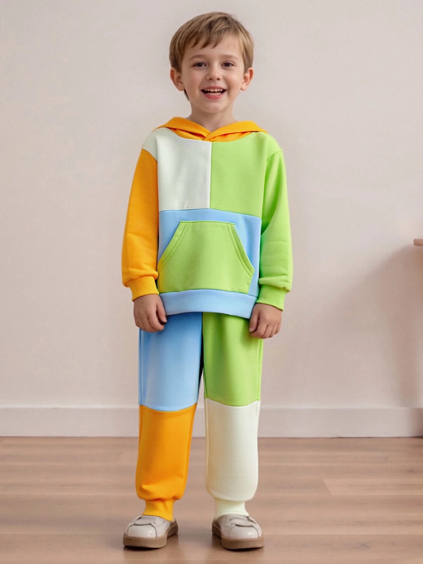 Baby Toddler Boys Girls 2Pcs Fall Outfit Loose Fit Contrast Color Long Sleeve Hoodie and Pants Jogger Set