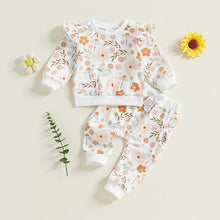 Load image into Gallery viewer, Baby Toddler Girls 2Pcs Fall Set Long Sleeve O Neck Floral Flowers Print Top Drawstring Pants Outfit
