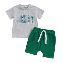 Load image into Gallery viewer, Baby Toddler Boy 2Pcs Summer Spring Outfits Short Sleeve Letter Mama&#39;s Boy Embroidery Top + Pocket Shorts Set
