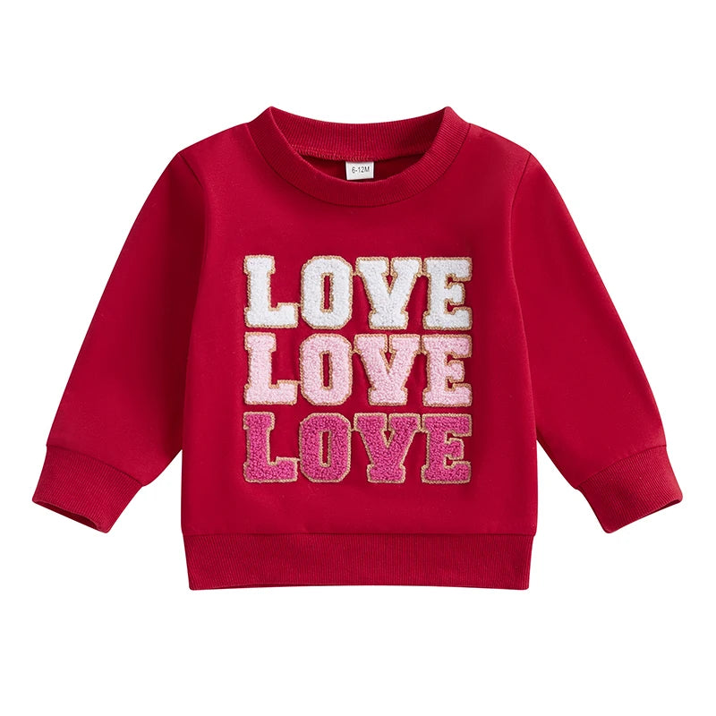 Baby Toddler Boys Girls LOVE Valentine's Day Letter Embroidered Long Sleeve Round Neck Casual Top Valentines