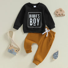 Load image into Gallery viewer, Baby Toddler Boys 2Pcs Mama&#39;s Boy Long Sleeve Crew Neck Letters Print Top with Elastic Waist Pants Set
