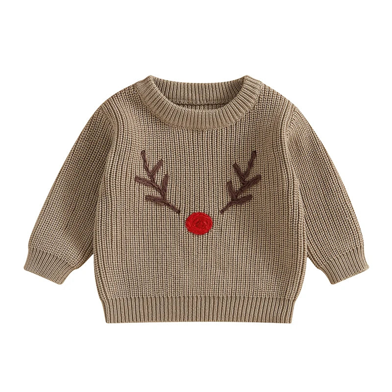 Baby Toddler Girls Boys Christmas Knit Sweater Long Sleeve O Neck Reindeer/Snowman/Joy Santa Hat Embroidery Pullover Knitwear Top