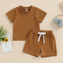 Load image into Gallery viewer, Toddler Baby Boys 2PCS Shorts Sets Short Sleeve Crewneck Tops and Drawstring Shorts Outfit

