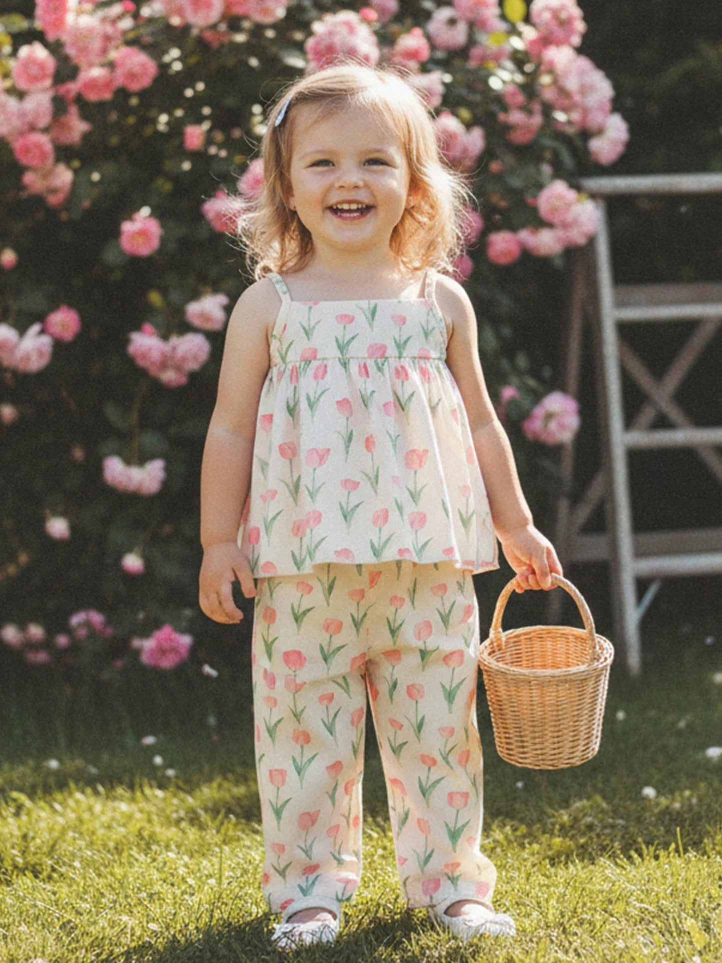 Baby Toddler Girls 2Pcs Outfit Sleeveless Tulip Print Cami Tank Top Pants Spring Set