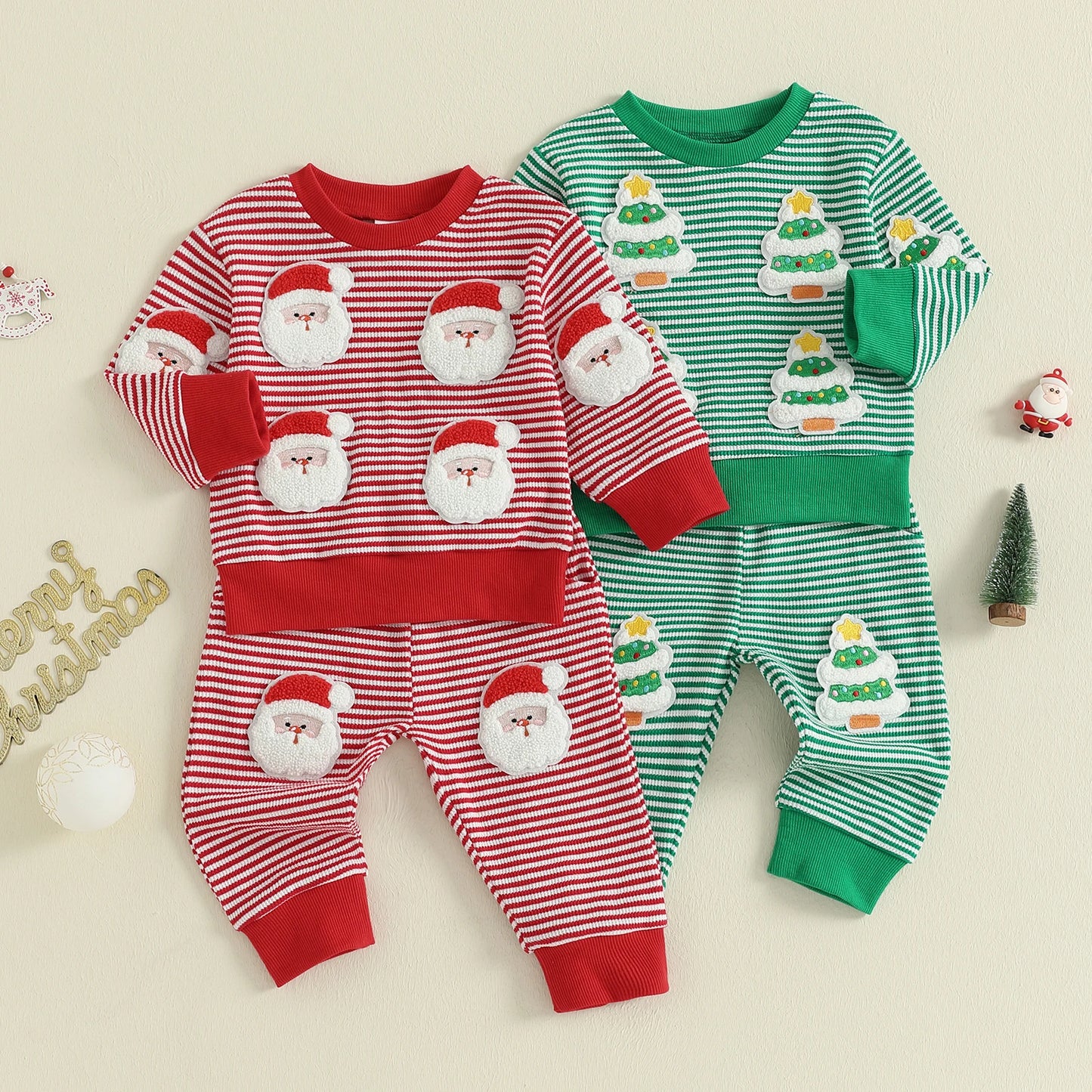 Baby Toddler Boys 2Pcs Christmas Outfits Long Sleeve Stripes Print Top and Pants Jogger Set Winter Clothes