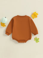Baby Boys Girls Halloween Thanksgiving Fall Bubble Romper Casual Pumpkin Embroidery Long Sleeve Jumpsuit Toddler Cute Clothes
