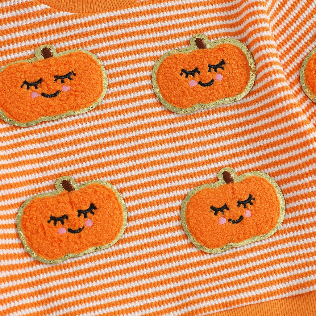 Baby Toddler Boys Girls 2Pcs Halloween Outfit Ghost Pumpkin Pattern Striped O-Neck Long Sleeve Top with Pants Jogger Set