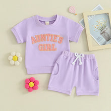 Load image into Gallery viewer, Toddler Baby Girl 2Pcs Auntie&#39;s Girl Embroidery Short Sleeve Top Shorts Set Outfit
