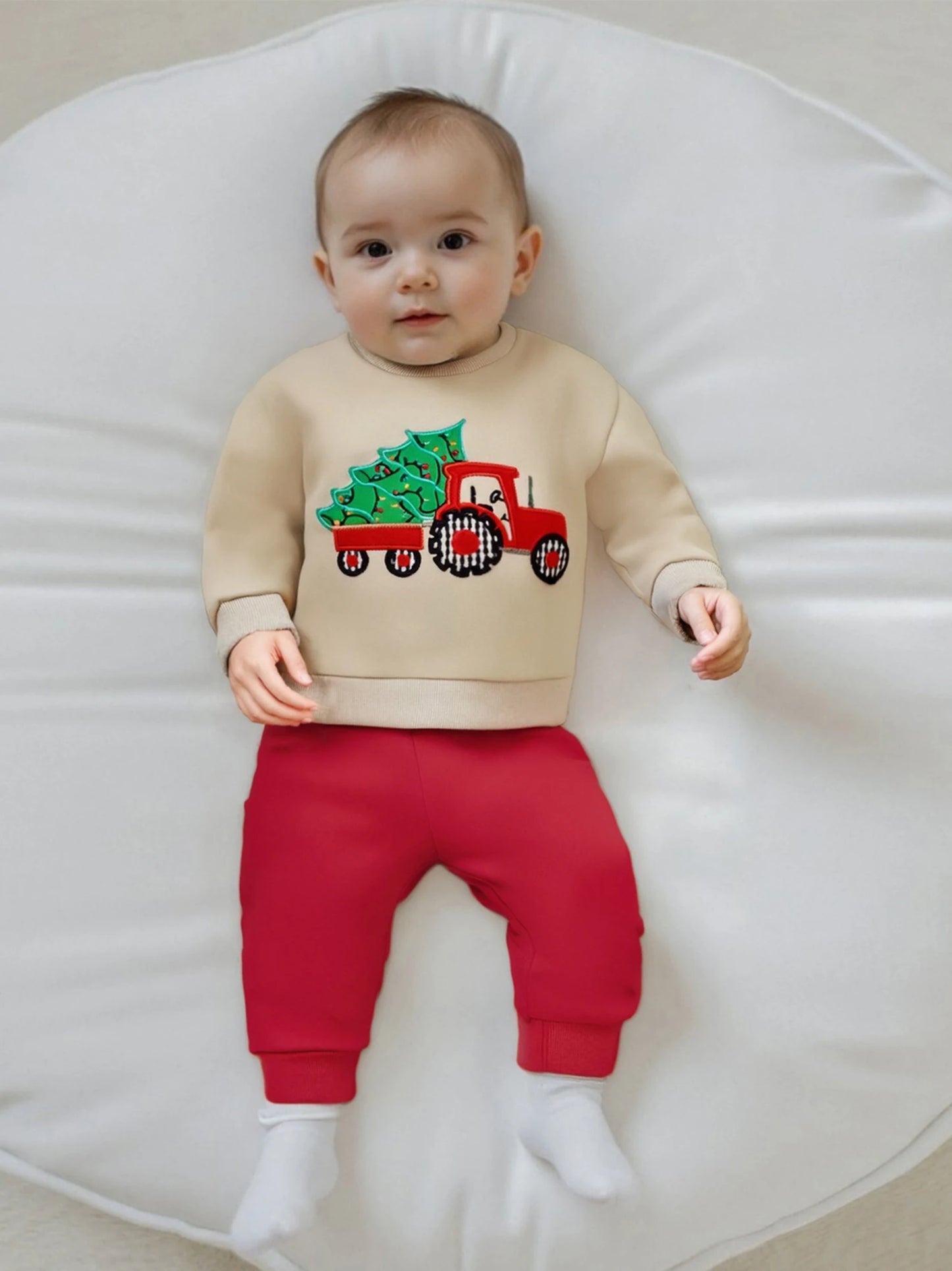 Baby Toddler Boys 2Pcs Christmas Set Truck and Christmas Tree Long Sleeve Round Neck Pullover Top Jogger Pants Set