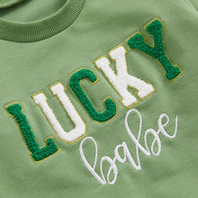 Load image into Gallery viewer, Toddler Baby Boys  Girls St. Patrick&#39;s Day Lucky Fuzzy Letter Shamrock Clover Leaf Embroidery Long Sleeve Round Neck Pullover Tops
