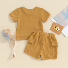 Load image into Gallery viewer, Baby Toddler Boy Girl 2Pcs Waffle Outfit Solid Color Short Sleeve Pocket Top with Elastic Waist Shorts Set

