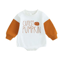 Load image into Gallery viewer, Baby Boy Girl Halloween Bodysuit Long Sleeve Cutest Pumpkin Print Patchwork Jumpsuit Romper
