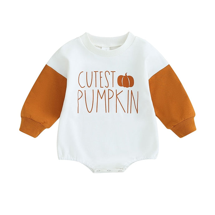 Baby Boy Girl Halloween Bodysuit Long Sleeve Cutest Pumpkin Print Patchwork Jumpsuit Romper
