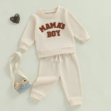 Load image into Gallery viewer, Baby Toddler Boys 2Pcs Mama&#39;s Boy Waffle Outfit Letter Embroidery Long Sleeve Top Elastic Waist Pants Set
