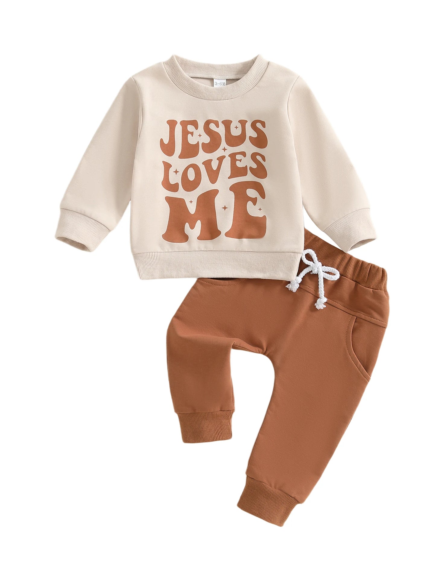 Baby Toddler Boys 2Pcs Jesus Loves Me Fall Outfit Letter Print Long Sleeve Top and Elastic Pants 2Piece Clothes Jogger Set