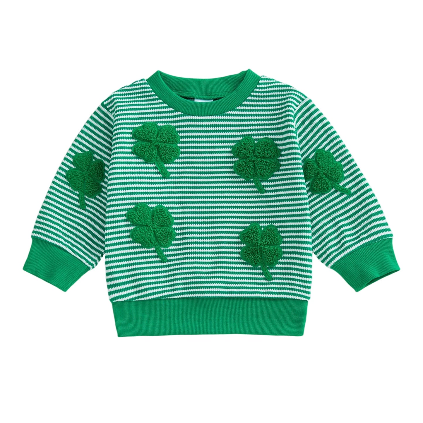 Baby Toddler Boy Girl Shamrock Embroidery Striped Pullover Crew Neck Long Sleeve Spring Top for St. Patrick's Day