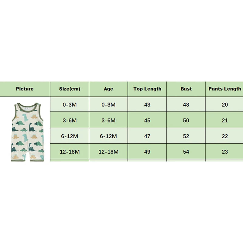 Baby Boys Summer Spring Romper Sleeveless Cartoon Dinosaur Print Tank Top Jumpsuit