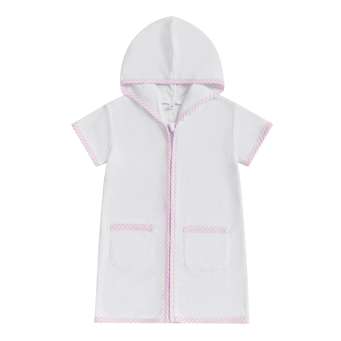 Toddler Kids Boys Girls Cover up Swimwear Striped Patchwork Short Sleeve Zipper Hoodie Beach Shirt Towel