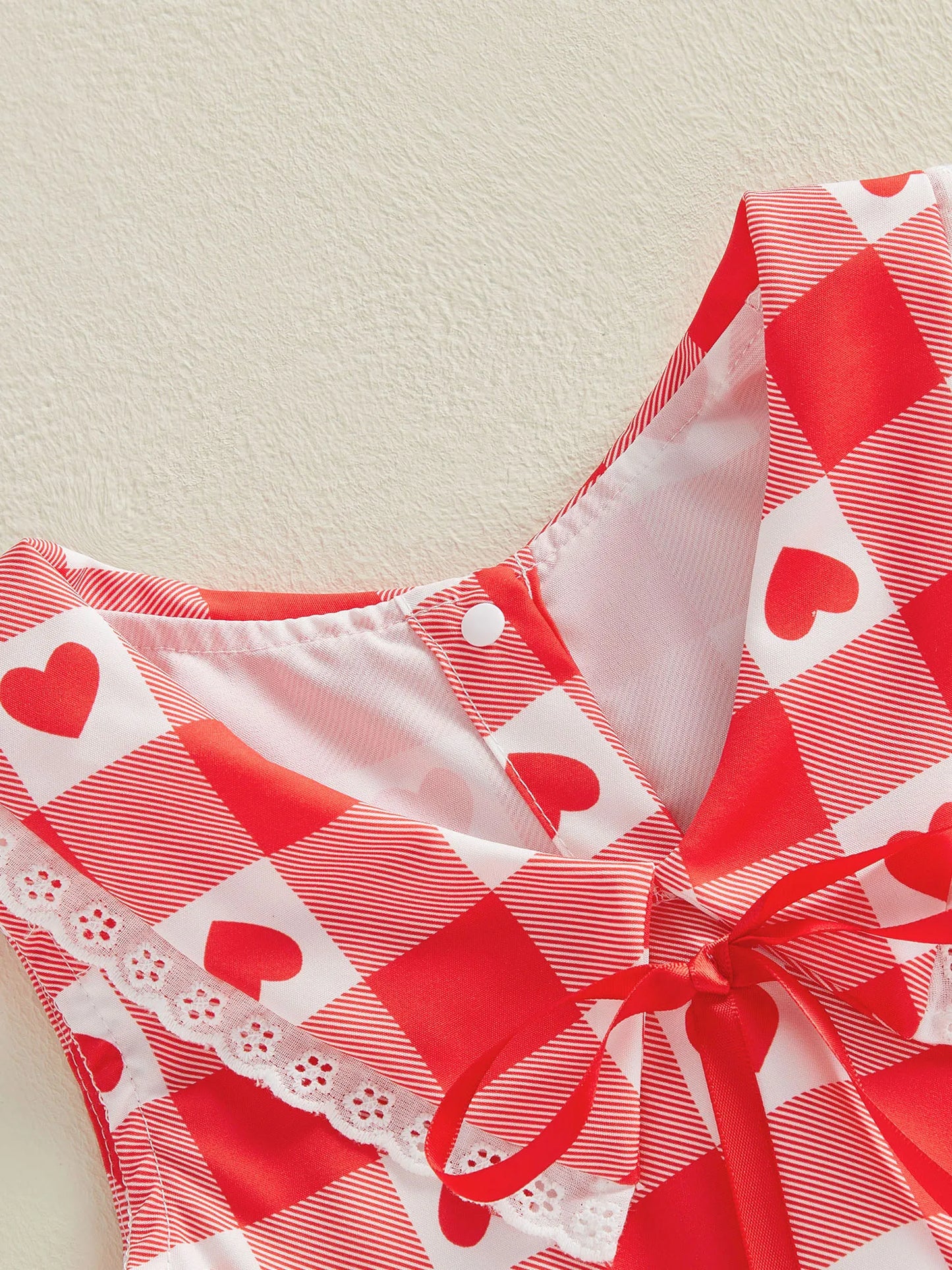 Baby Toddler Kids Girls Valentine's Day Dress Summer Sleeveless Lapel Plaid Heart Print Sweet A-Line Sundress