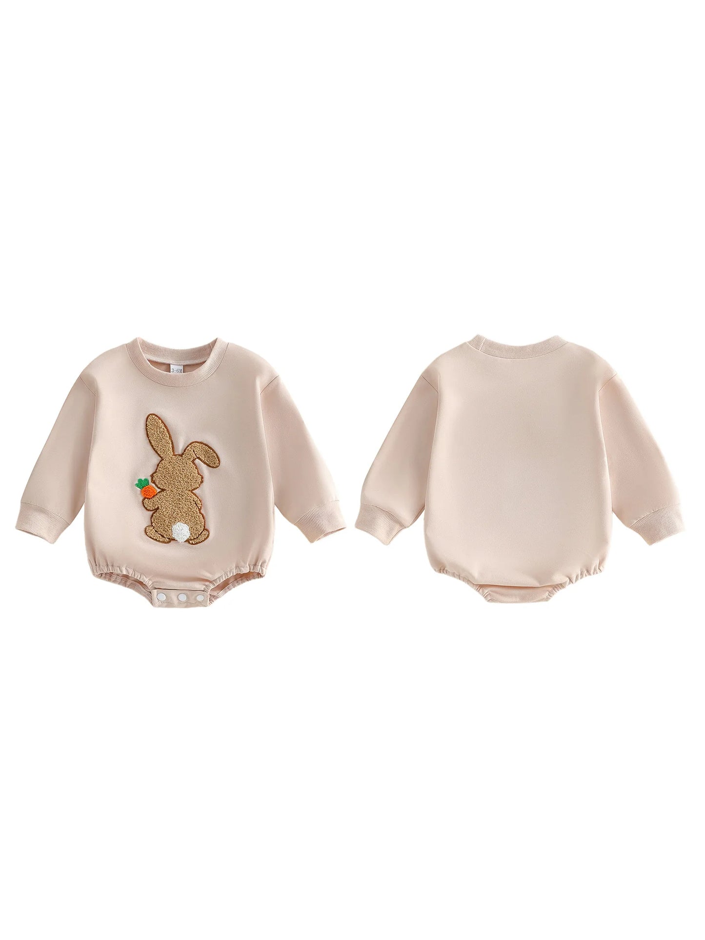 Baby Boys Girls Easter Romper Fashionable Cute Bunny Embroidery Long Sleeve Jumpsuit
