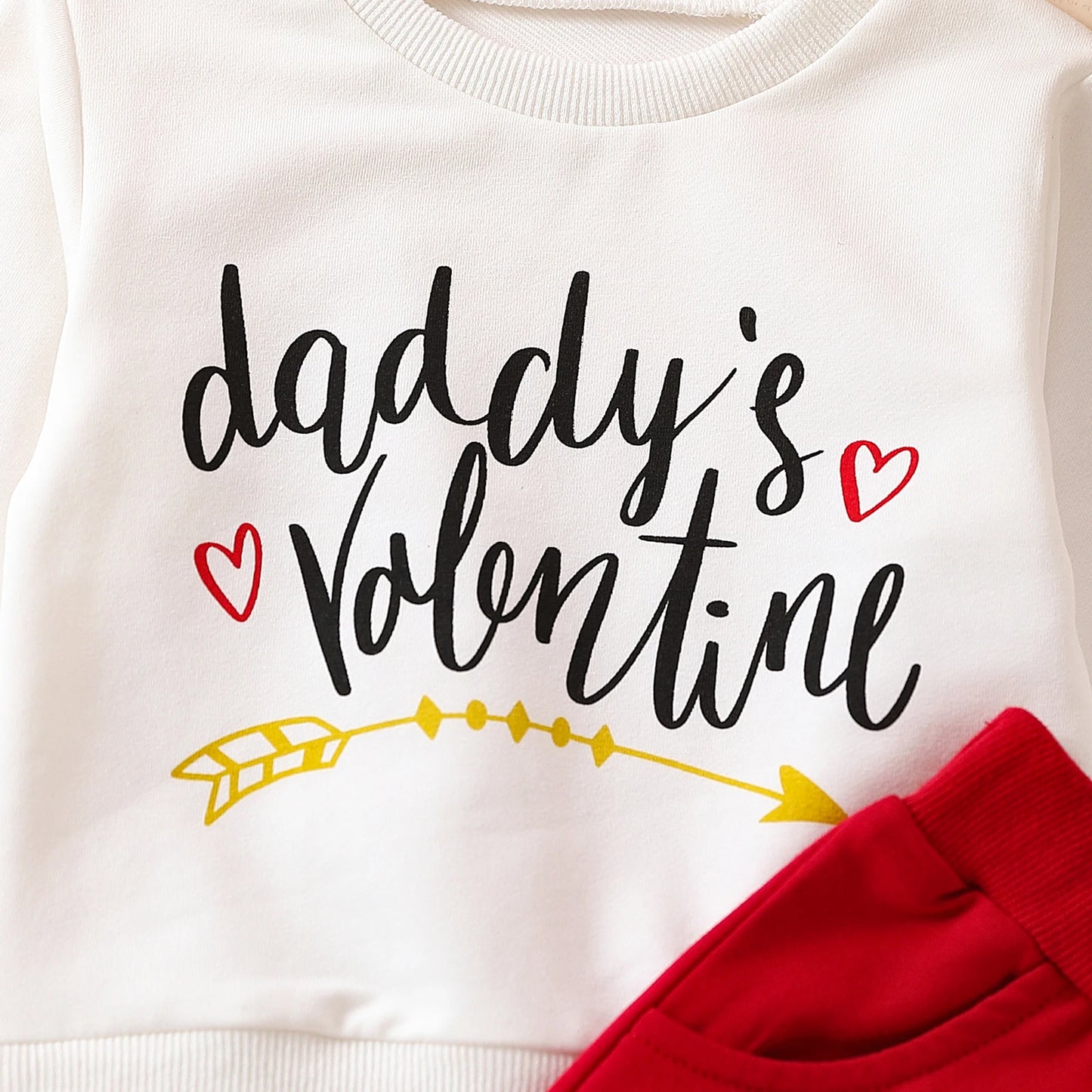 Baby Toddler Girl 2Pcs Valentine's Day Outfit Letter Daddy's Valentine Print Top Heart Knee Long Pant Clothes Set