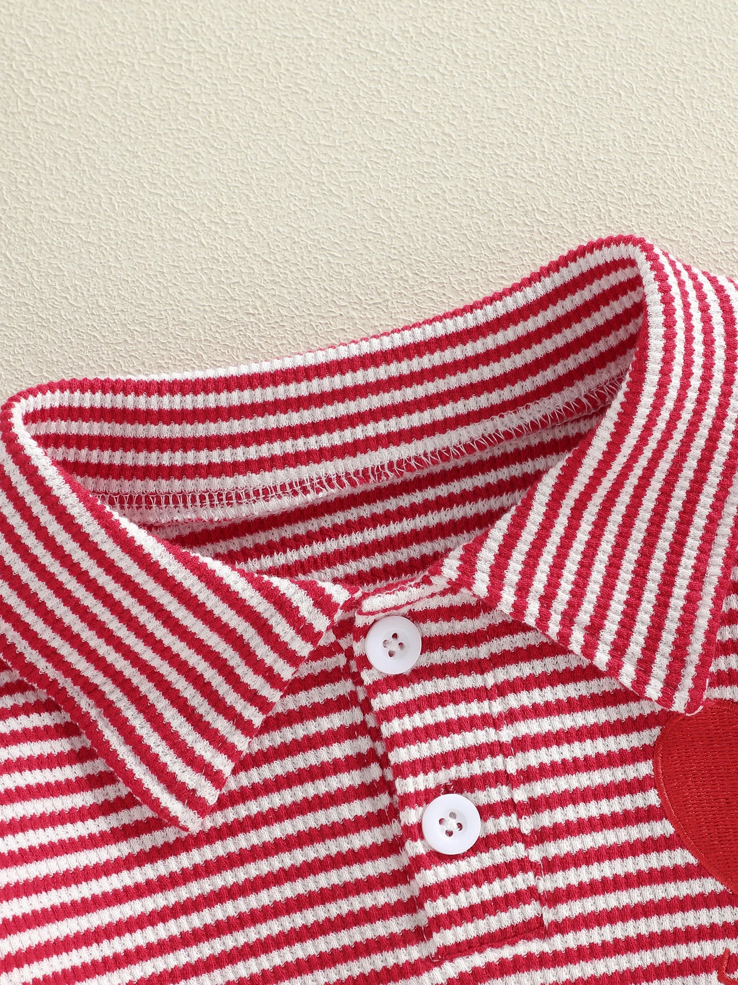Baby Toddler Valentine's Day Long Sleeve Turn-down Collar Striped Embroidery Heart Top