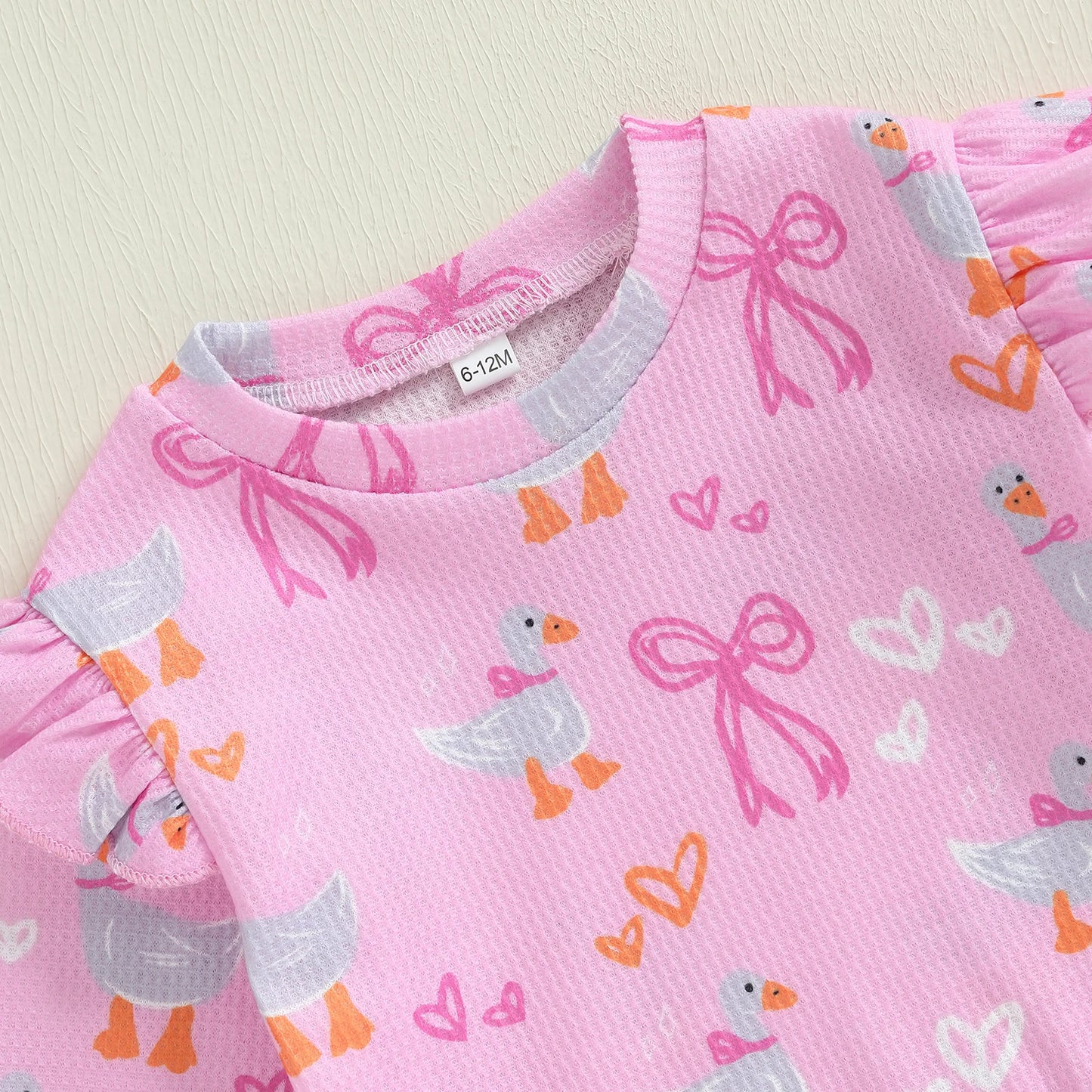 Baby Toddler Girls 2Pcs Fall Outfit Goose Bow Print Long Sleeve Round Neck Pullover Elastic Waist Pants Jogger Set