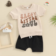 Load image into Gallery viewer, Baby Toddler Boy Girl Sassy Little Soul Summer Clothes Set Letter Flower Print Short Sleeve O-neck Top + Shorts Set Outfit
