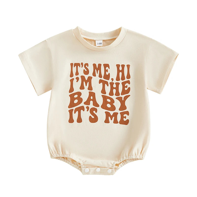 Baby Boy Girl It's Me Hi I'm The Baby It's Me Summer Spring Clothes Funny Print Letters Bubble Romper Oversized Short Sleeve Jumpsuit Bodysuit