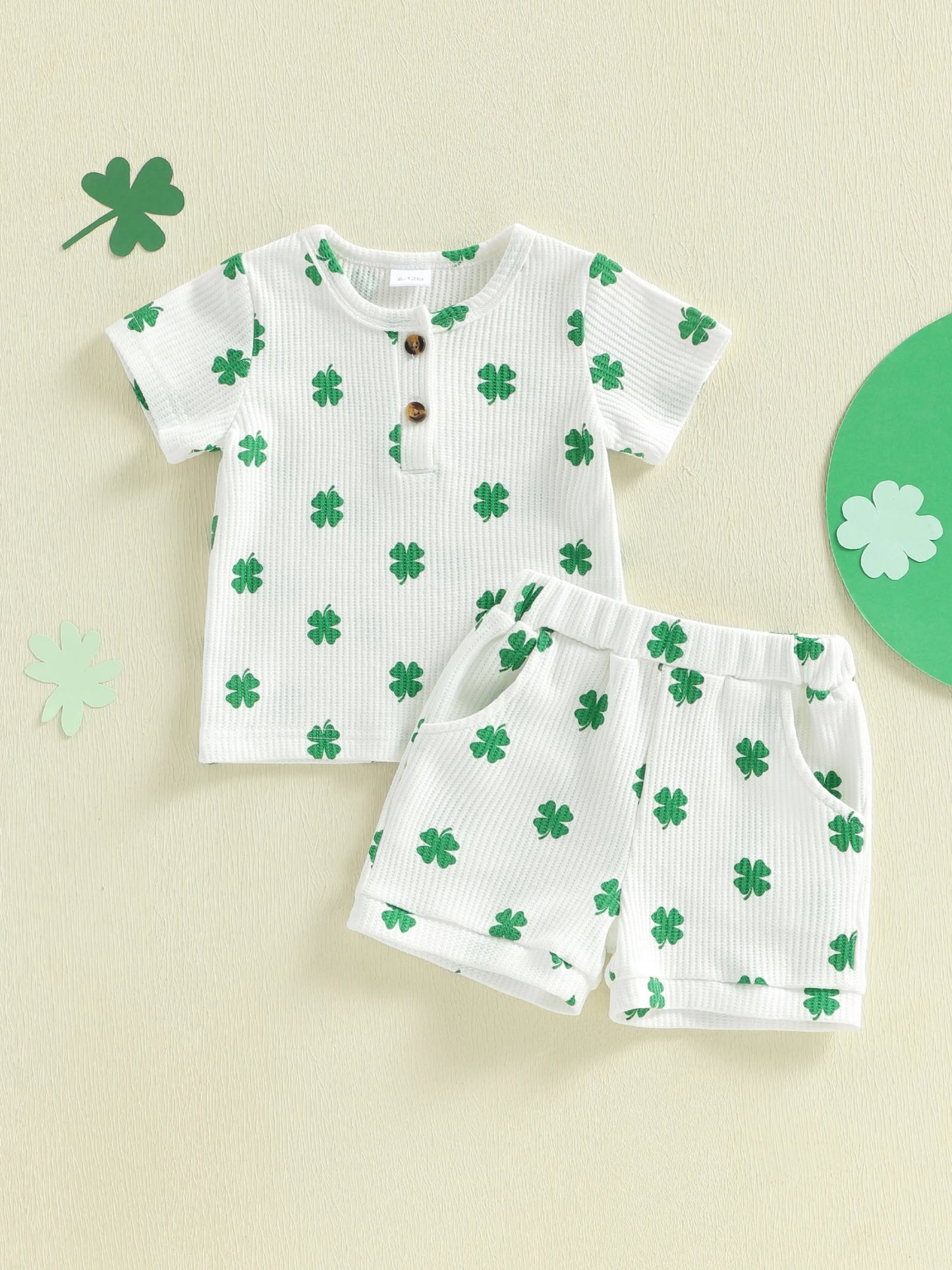 Baby Toddler Boys 2Pcs Outfit Spring Short Sleeve Crew Neck Shamrock Print Top and Elastic Waist Shorts St. Patrick's Day Set