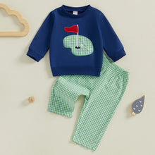 Load image into Gallery viewer, Baby Toddler Boys 2Pcs Golf Outfit Long Sleeve Golf Flag Embroidery Top + Plaid Pants Set
