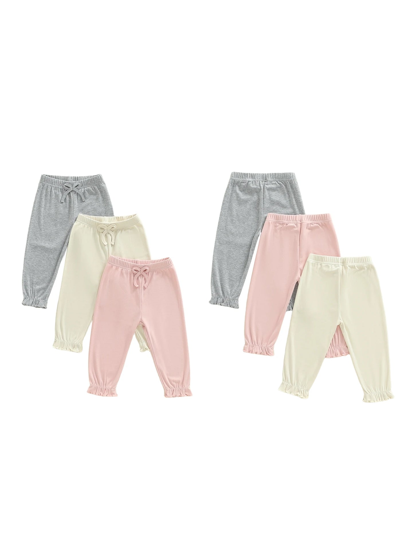 Baby Toddler Girl 3Pcs Pants Set Casual Stylish Solid Color Decorative Bow Elastic Mid Waist Infant Bottoms