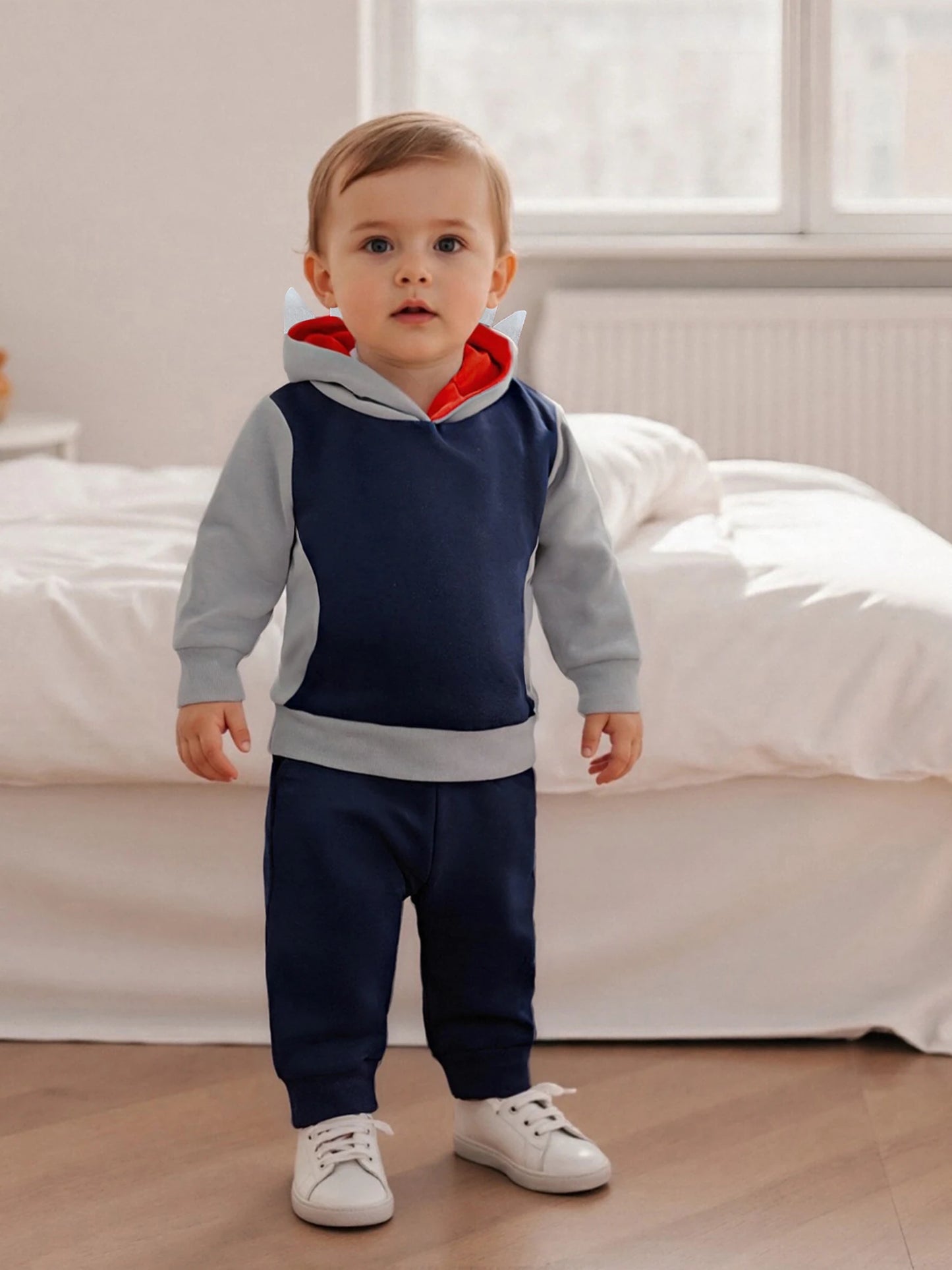 Baby Toddler Boys 2Pcs Fall Outfit Shark Pattern Long Sleeve Hoodie Elastic Waist Pants Jogger Set