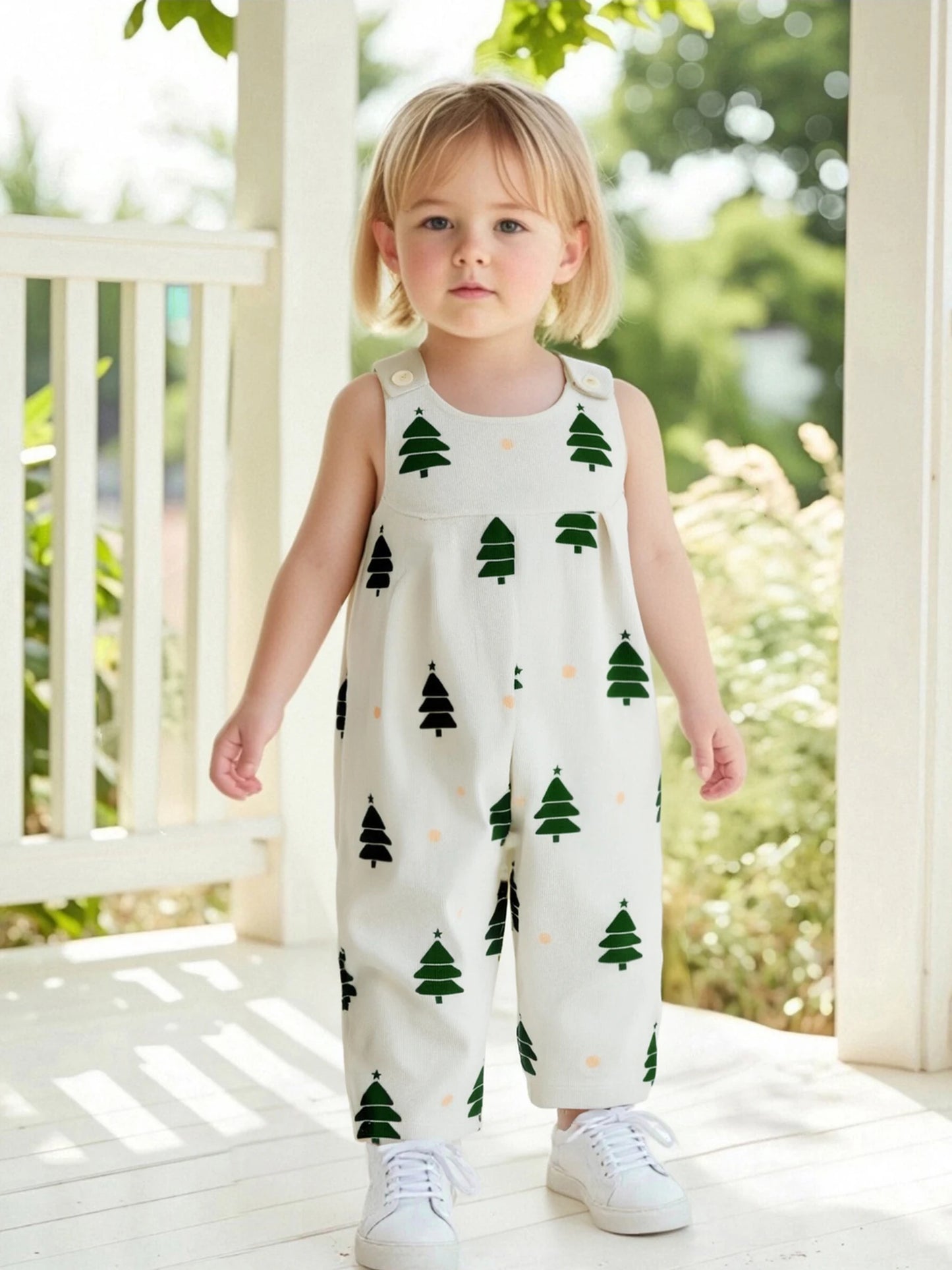 Baby Toddler Girls Boys Christmas Overalls Romper Christmas Tree Print Sleeveless Jumpsuit Suspender Pants