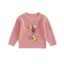 Load image into Gallery viewer, Baby Girls 1 One Year Old Birthday Knit Sweater Flower Embroidery Crew Neck Long Sleeve Pullover Top
