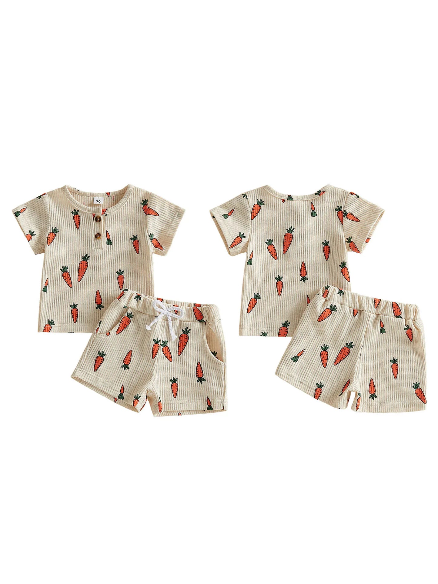 Baby Toddler Boys Girls 2Pcs Easter Outfit Carrot Print Short Sleeve Crew Neck T-shirt Top with Shorts 2-piece Set